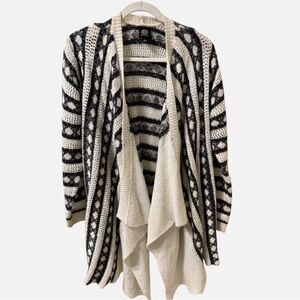 Bobeau Sparkle Waterfall Cardi Coat White Charcoal Gray Silver L Festive Cozy